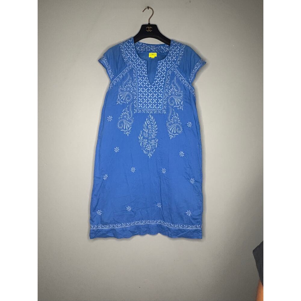 Roberta Roller Rabbit Women's Size Large Blue Faith Embroidered Tunic Mini Dress